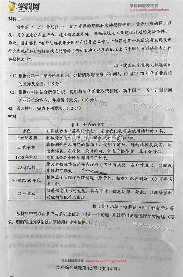 2017黑龙江高考文综试题答案
