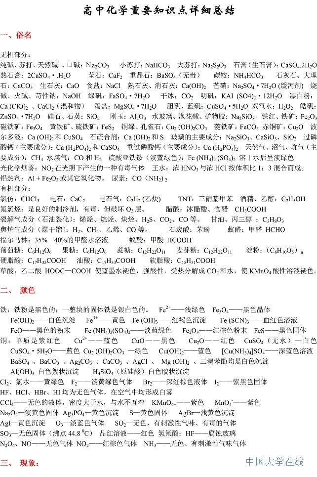 高考<a href='/Gaokao/Professional/Details/070301'>化学</a>知识点大全 教你轻松得高分