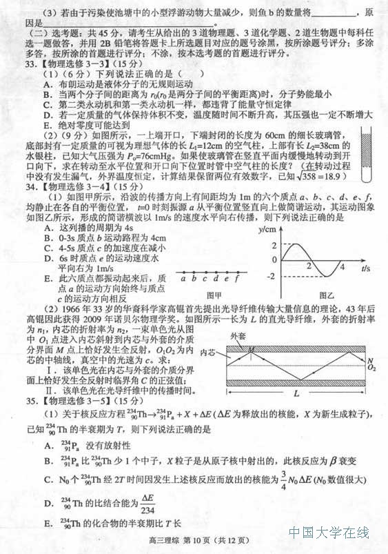 2014唐山二模理综试题及答案