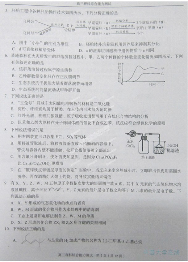 2014温州二模理综试题及答案