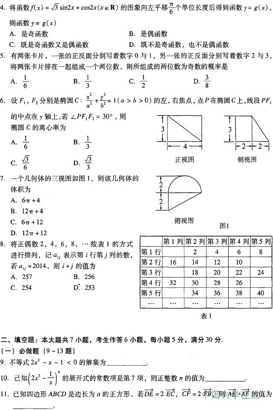 2014广州二模数学试题及答案