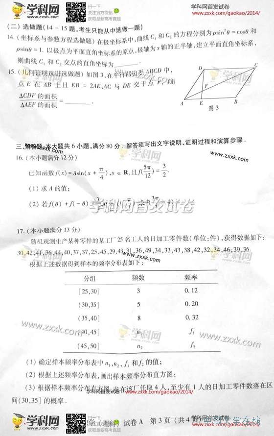 2014广东高考数学试题答案
