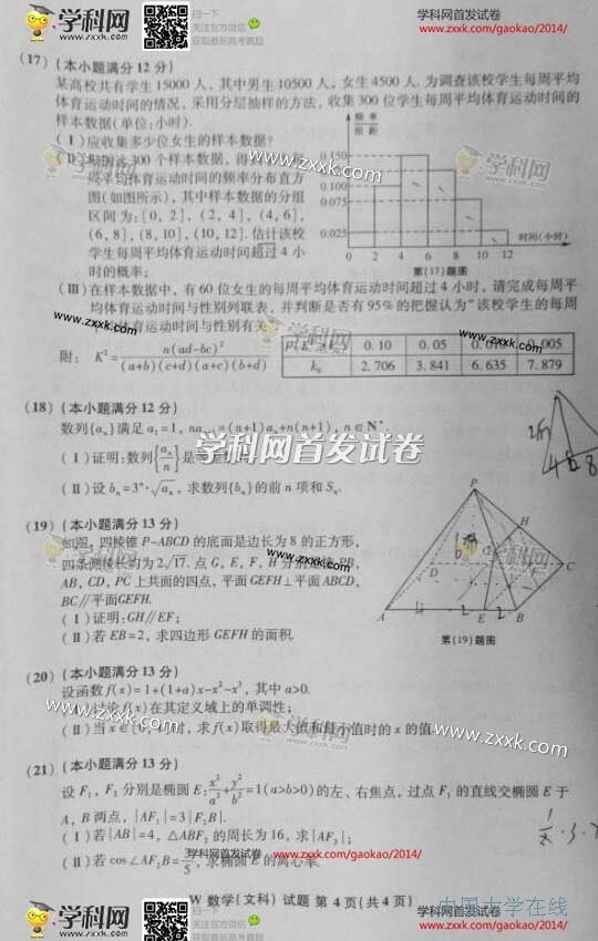 2014安徽高考数学试题答案