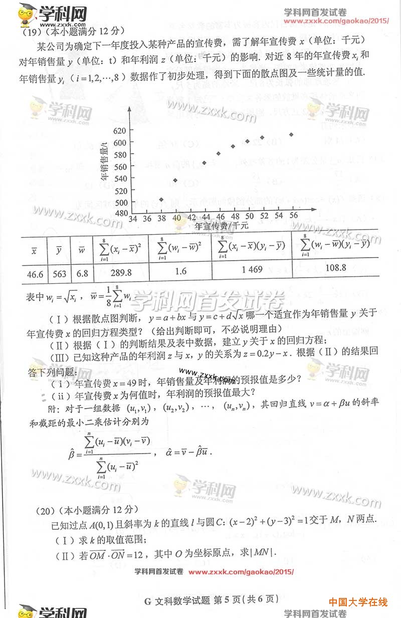 2015年陕西高考文科数学试题真题（图片版）