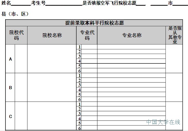志愿填报表
