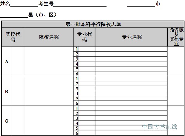 志愿填报表