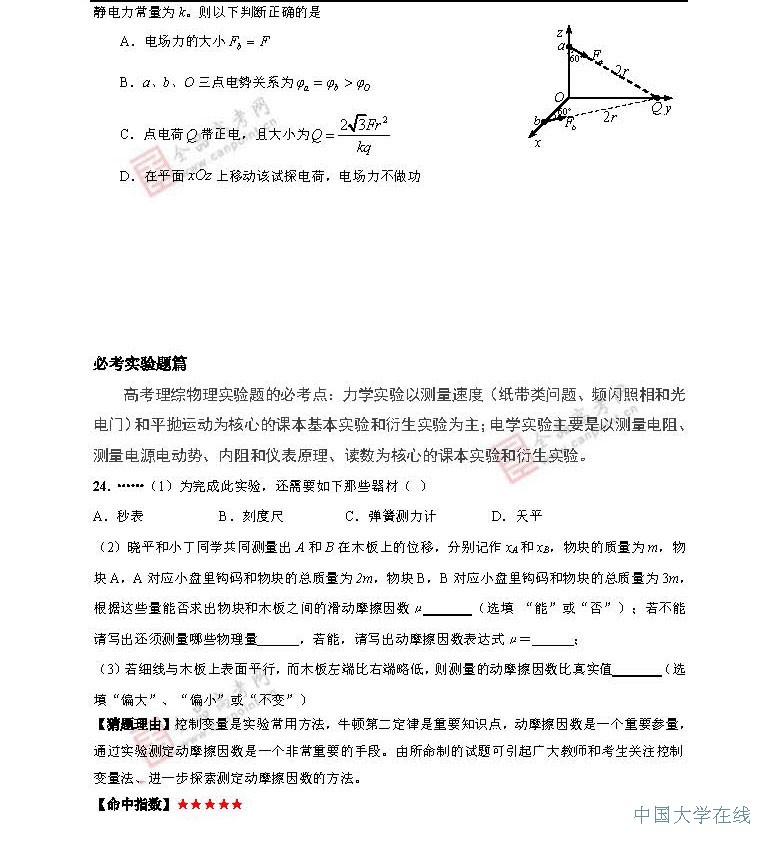 2014年高考物理预测：最有可能考的50道题