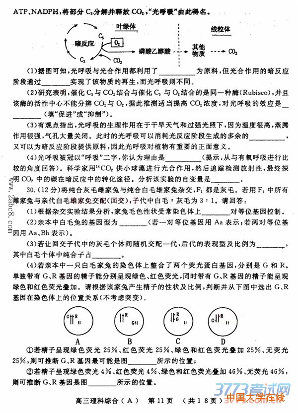 2016洛阳二练理综答案洛阳市2015-2016学年高三统一考试理综试题答案