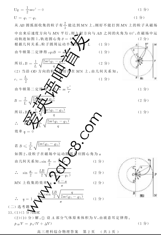 2016洛阳二练理综答案洛阳市2015-2016学年高三统一考试理综试题答案