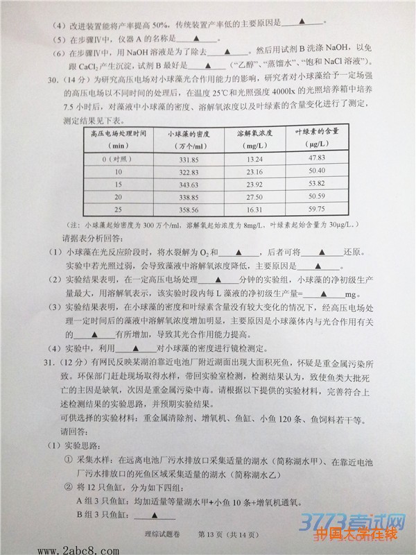 2016绍兴一模理综试题2016年绍兴市高三教学质量调测理科综合试题