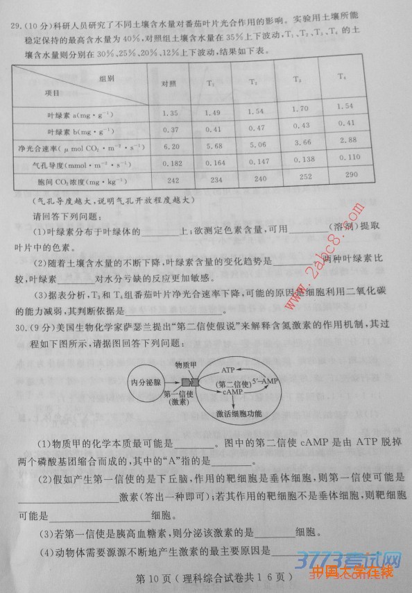 2016大连一模理综大连市2016年高三第一次模拟考试理综试题