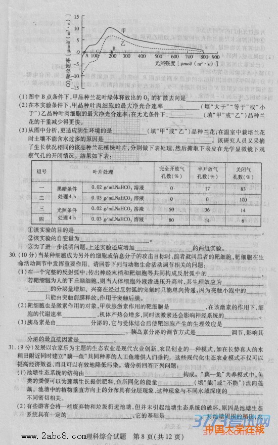 2016年4月天一大联考2015-2016学年高中毕业班阶段性测试理综试题答案