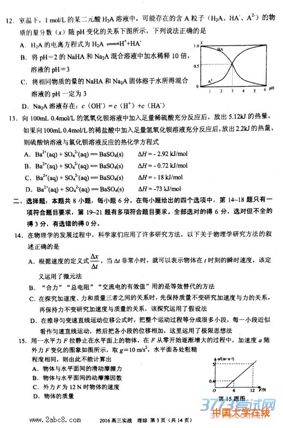 2016年兰州市二诊理综答案2016年兰州市高三实战考试理科综合试题答案