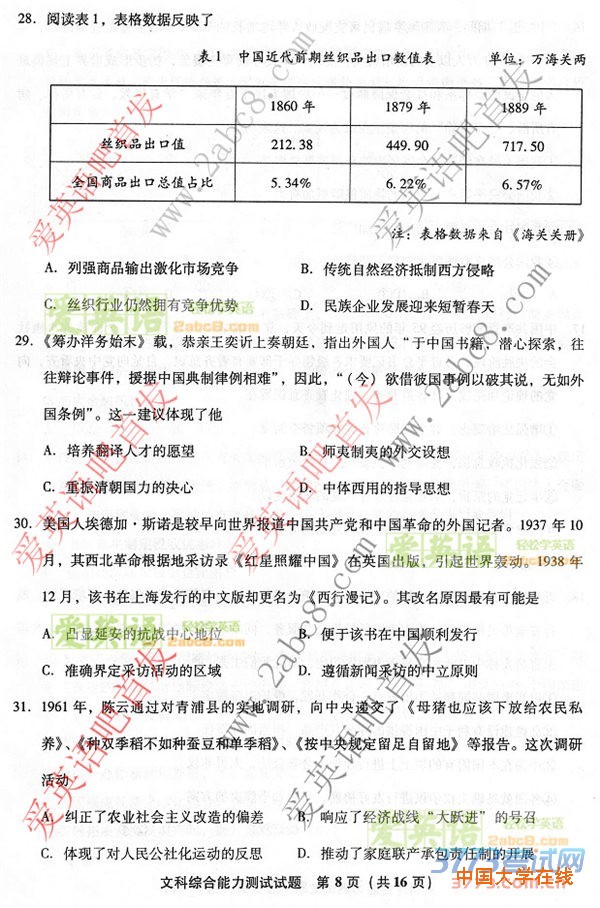 2016福建高三省质检文综答案2016年福建省普通高中毕业班质量检查文科综合试题