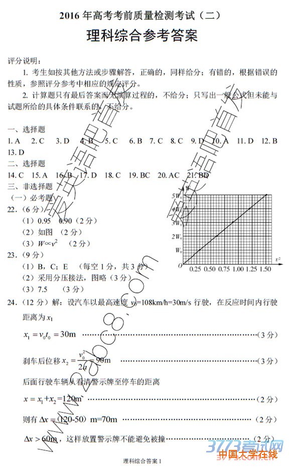 2016山西二模理综答案山西省2016年高考前质量检测考试二理综试题答案
