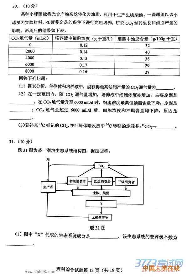 2016重庆二诊理综2016年全国普通高考重庆适应性测试第二次理综试题