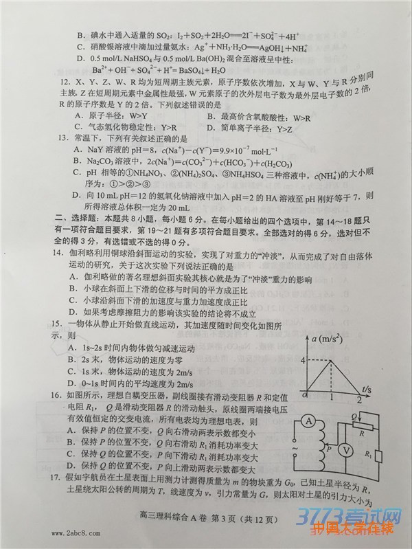 2016唐山二模理综唐山市2015-2016学年度高三年级第二次模拟考试理综试卷