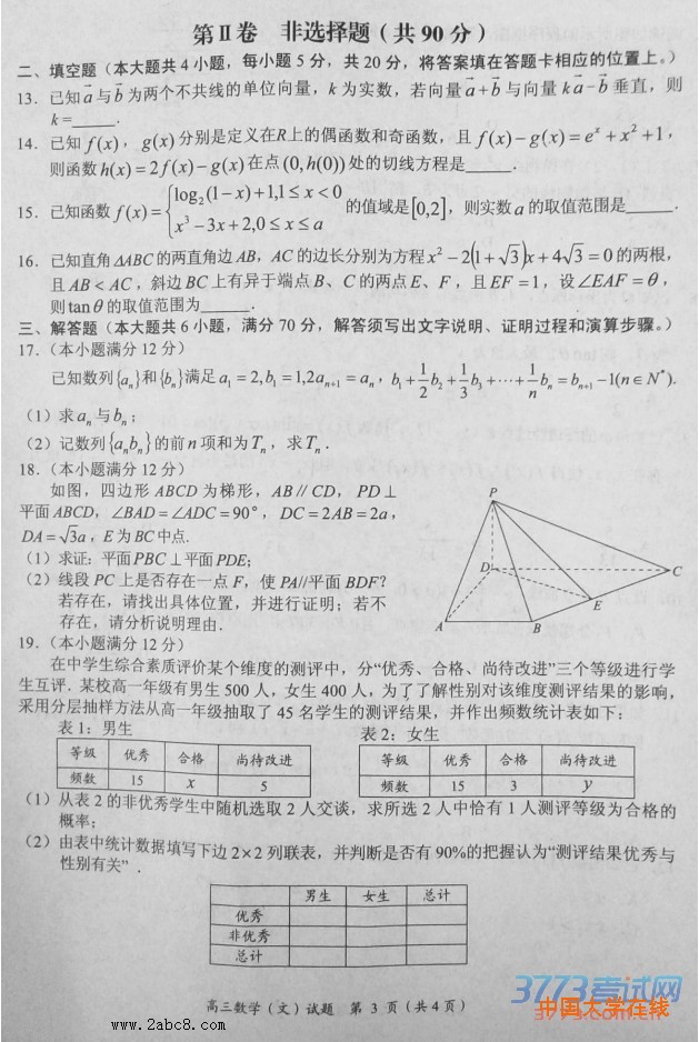 2016年4月中原名校2016年高考仿真模拟四月份联考数学文科试题答案