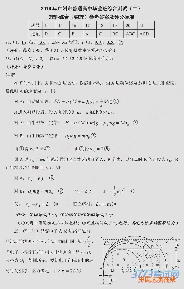 2016广州二模理综答案2016年广州市普通高中毕业班综合测试二理科综合试题答案