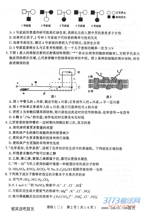 1461493668130266.jpg 2016太原二模理综答案太原市2016年高三年级模拟试题二理科综合试题答案