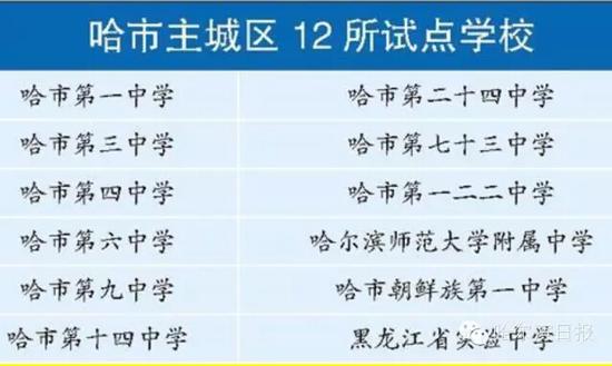 哈市主城区12所试点学校