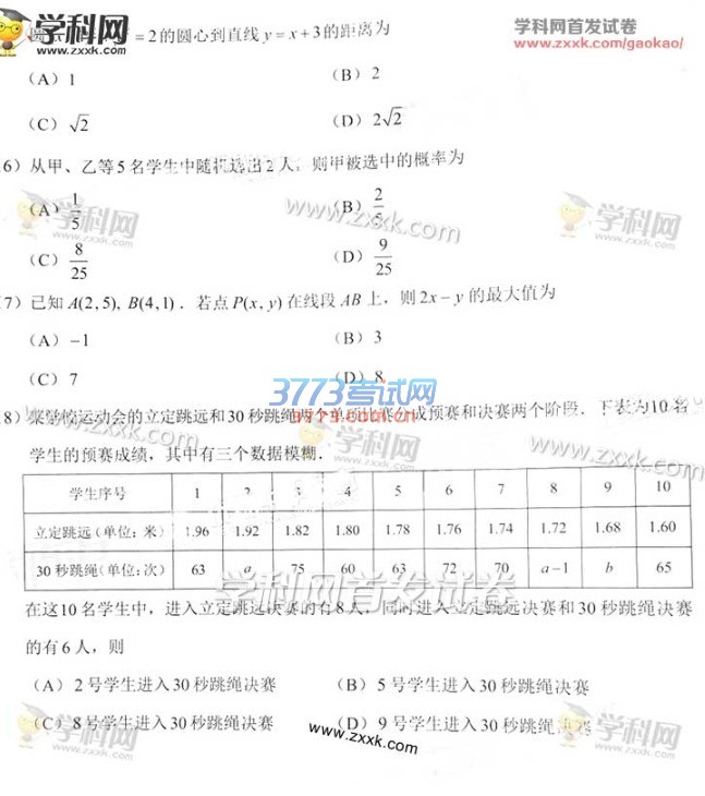 2016年北京数学文科高考试题及答案（图片）