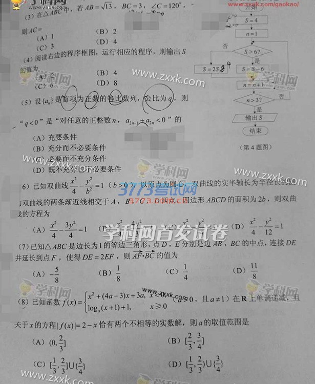 2016年天津数学理科高考试题及答案（图片）