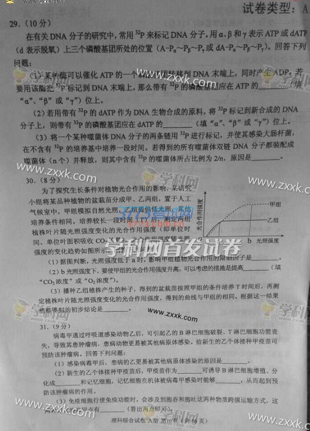 2016年新课标1理科综合高考试题及答案（图片）